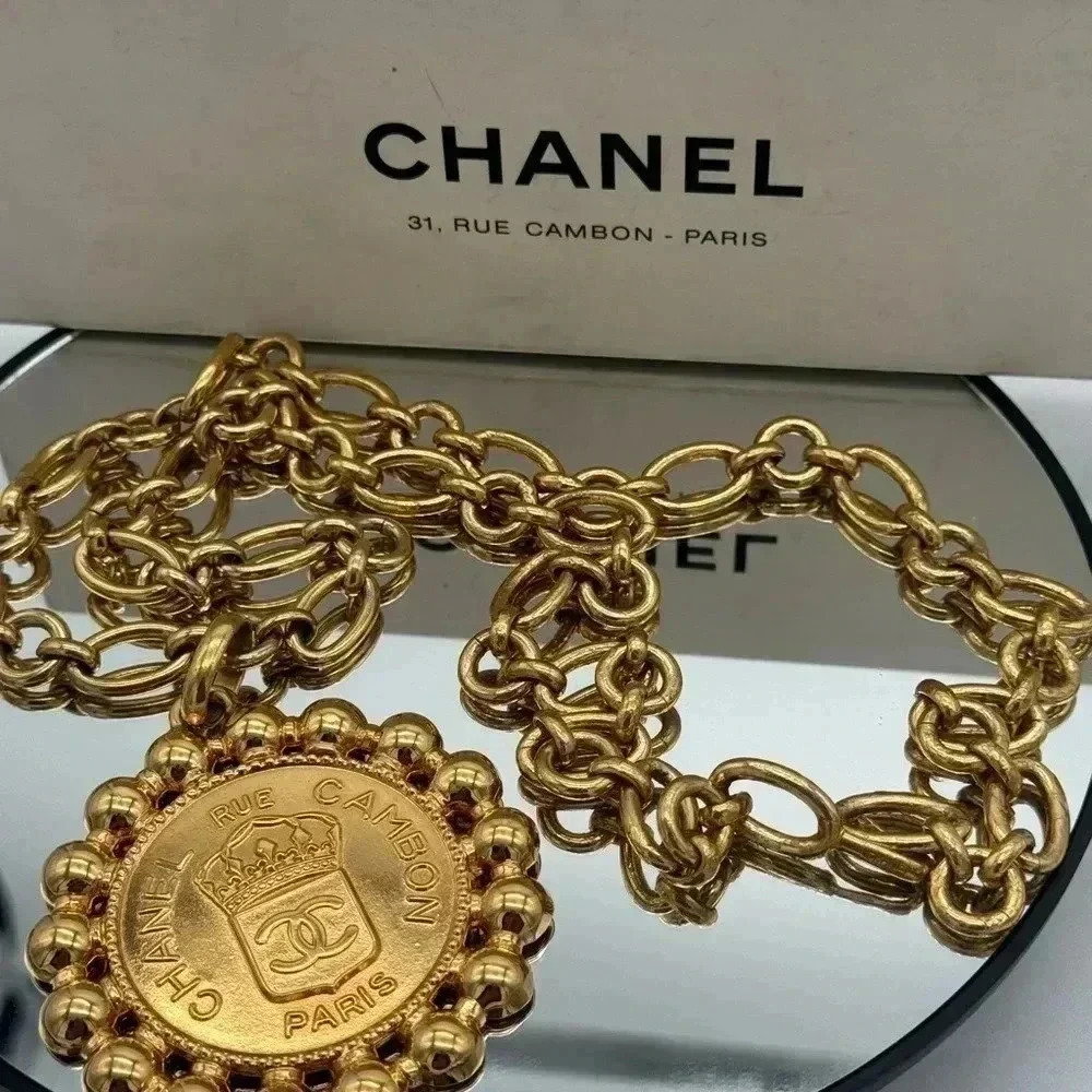 CHANEL Heraldic Medallion Necklace long Chain with FREE COA Authentic Detective!